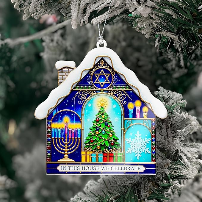 Christmas Hanukkah Ornament – Holiday Unity | Menorah Star of David Tree – interfaith Home – Christmas Ornament 2025 - White Elephant Gifts - Xmas Tree Funny Decoration
