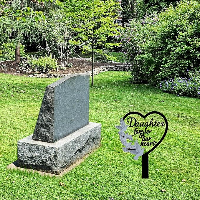HPMAISON 11 inch Metal Daughter Memorial Stake Grave Decorations for Cemetery Gravesite Sympathy Markers Waterproof Memorial Gifts for Loss of Daughter Tombstones Plaque Outdoors Lawn Yard Decor