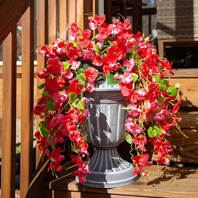 Artificial Hibiscus Fake Hanging Flowers Plants for Outdoors Spring Decoration, 2pcs Faux Silk Outside Hibiscus Long Trailing Vines Realistic UV Resistant for Front Door Planter Porch Patio Yard Urn