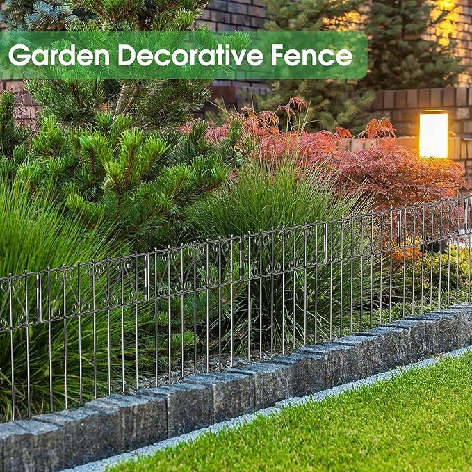 NANANARDOSO 25 Pack Animal Barrier Fence, 17 Inch(H) X 10 Ft(L) No Dig Barrier Dog Fence, Rustproof Metal Wire Panel Border Fence, Dog Rabbits Ground Stakes Bottom Fence for Outdoor, Yard.