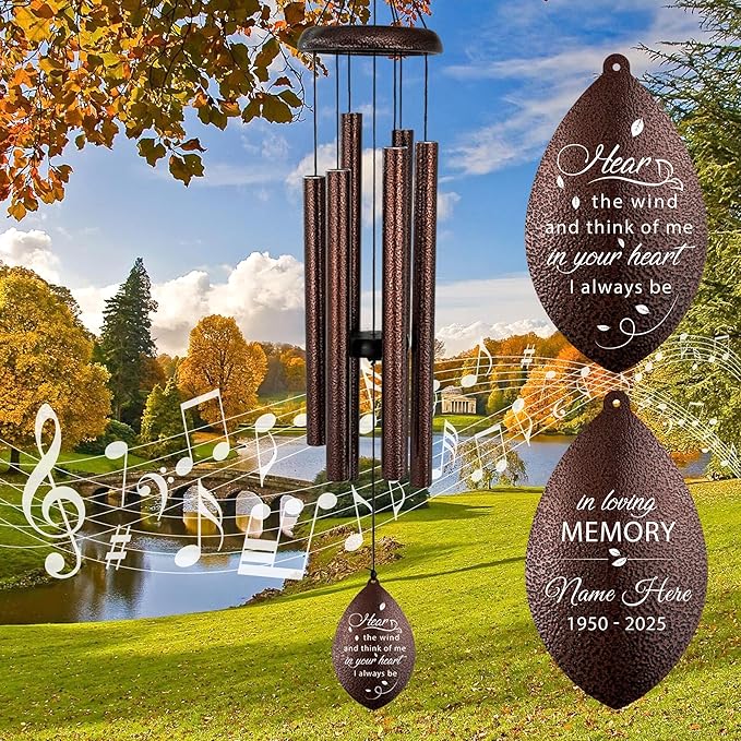 ASTARIN Sympathy Wind Chimes Custom, Personalized Dragonfly Wind Chimes Sympathy Gifts for Remembrance, Bereavement Gift for Men in Memory Wind Chime, 36 inch Windchime(Produced in USA)