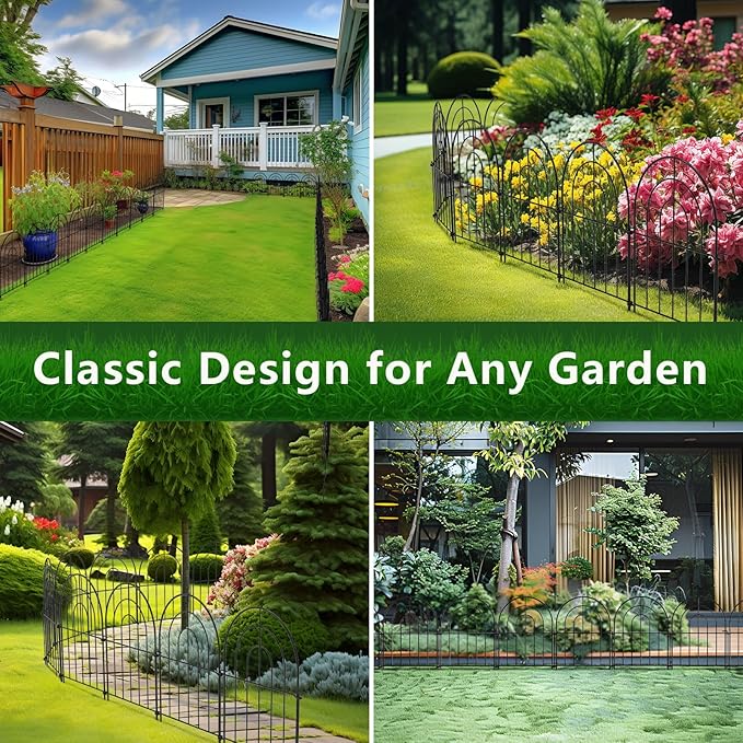 Decorative Garden Fence 17 Inch x 16 Feet, 12 Pack Rustproof Metal No-Dig Fence, Animal Barrier for Dogs, for Patio Outdoor Decoration