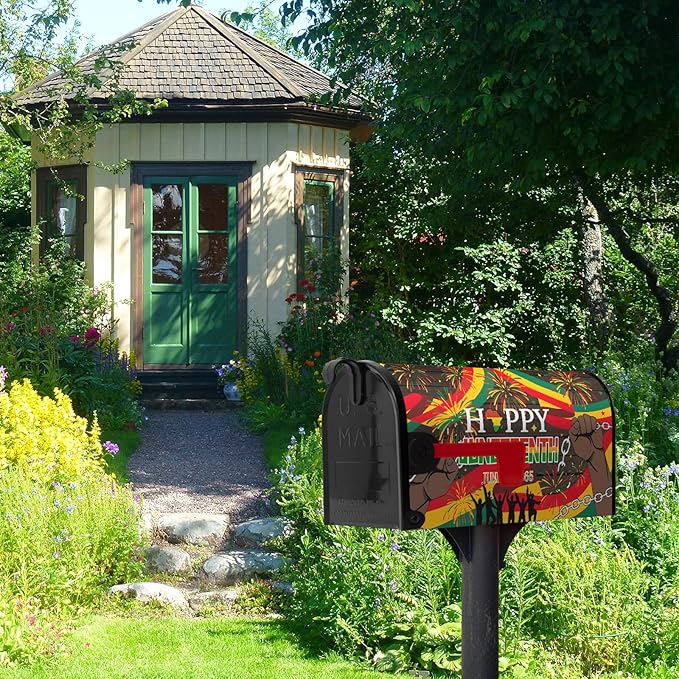 Happy Juneteenth Magnetic Mailbox Cover African Fist in Black Mailbox Wraps June 19 1865 Post Letter Box Cover for Farmhouse Outdoor Garden Yard Home Decor Standard Size 21 X 18 Inch
