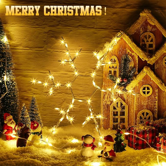 Tuanse 4 Pcs Christmas Silhouette Window Lights Christmas Snowflake Lights with Remote Control LED Lighted Snowflake Decorations Xmas for Window Wall (Warm White)