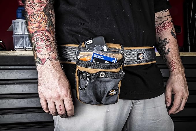 Dickies Heavy-Duty Padded Work Belt for Contractors, Double-Tongue Roller Buckle, Adjustable, 5-inch Width, Holds Most Tool Belt Pouches, Grey/Tan