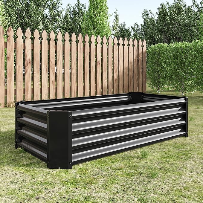 Galvanized Raised Garden Bed for Vegetables,Planter Raised Garden Boxes Outdoor,Metal Raised Garden Beds Steel Kit for Vegetables Flower Herb Patio Black Rectangle