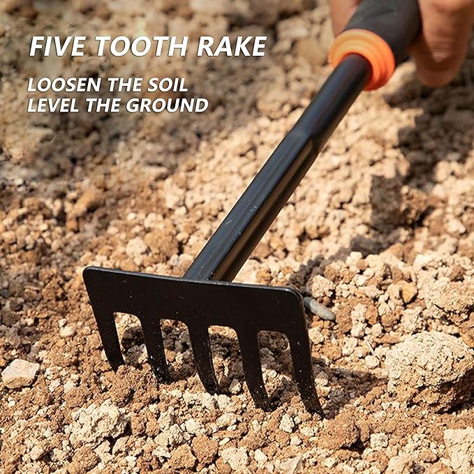 Arinasun Garden Tool Set, 4 Pieces, Including 2 Shovels,1 Rake, 1 Cultivator, Rust-Resistant lron Tools, Rubber Grip Handles