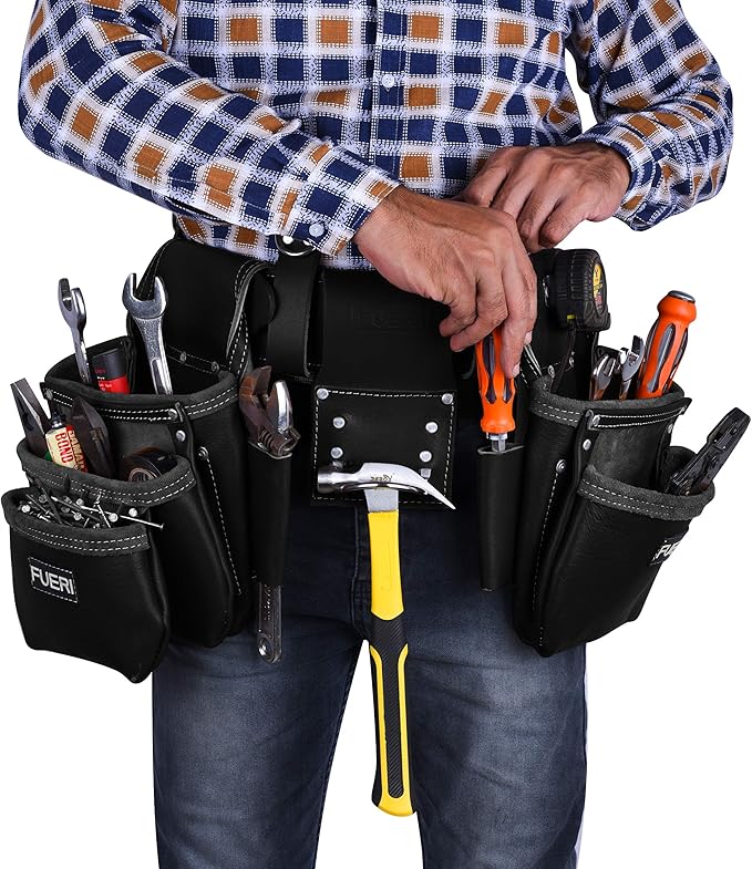 FUERI Leather Tool Belt Bags Pouches Heavy Duty for Men Construction Carpenter Electrician Framer Women Iron Worker
