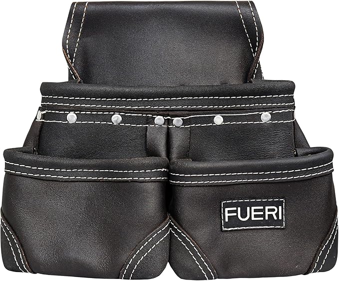 FUERI Leather Tool Belt with Dual Hammer Holster Tool Pouches Heavy Duty For Men Construction Carpenters Electricians Framers Ironworkers Garden Women