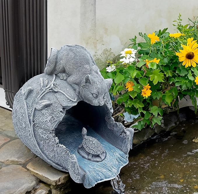 Cat Sculpture Gutter Extension Downspout Decorative, Outdoor Garden Animal Statue Decor, 3"x4" Gutter Downspout Splash Block, Gutter Diverter Rain, Gutter Extender Diverter Ornament