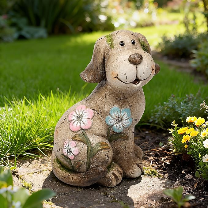Solar Dog Garden Statue with Light, Cute Outdoor Dog Decoration for Yard, Patio, Lawn Balcony, Animal Figurines Housewarming Gardening Gift, Crafted Gifts for Mom Women