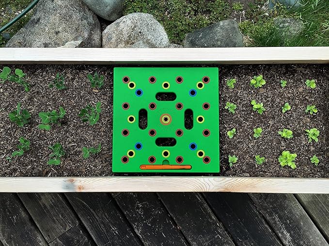 Seeding Square - Patented Seed and Seedling Spacer Tool for Bigger Harvests, Organized Plants & Fewer Weeds – Color-Coded Gardening Template with Magnetic Dibber, Ruler & Planting Guide