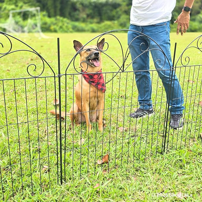 ShopLaLa Outdoor Garden Fence (10 Panels) 28in(L) x 32in(H) Animal Barrier Fencing Rustproof Black Metal Wire Flower Edging for Yard Landscape, Small Dog Decorative Fences No Dig Porch Decor D-YB32