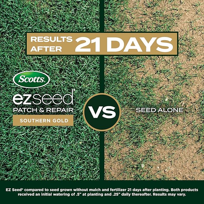 Scotts EZ Seed Patch & Repair Southern Gold Blend for Tall Fescue Lawns, Mulch, Grass Seed and Fertilizer for Bare Spots and Repair, Bred for The South, 10 lbs.