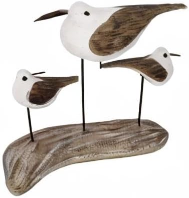 Aecipl Wooden Sea Bird Statue Seagull On Stand Decor Nautical Coastal Birds Sculpture Indoor Outdoor Animal Figurine Beach Themed Decoration Rustic Home Art for Bedroom Garden (D)