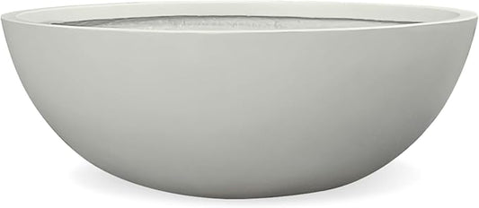 7.7" H x 22" D Round Bowl Fiberstone Planter for Succulent and Lotus - Christmas Tree Planter, Weather Resistant for Indoor & Outdoor Use, 2 Extra Coco Mats (Light Gray, 19.9" Pot Opening)