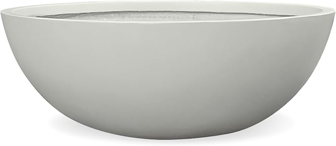 6.9"H x 19.7"D Round Bowl Fiberstone Planter for Succulent and Lotus - Christmas Tree Planter, Weather Resistant for Indoor & Outdoor Use, 2 Extra Coco Mats (Light Gray, 17.9" Pot Opening)
