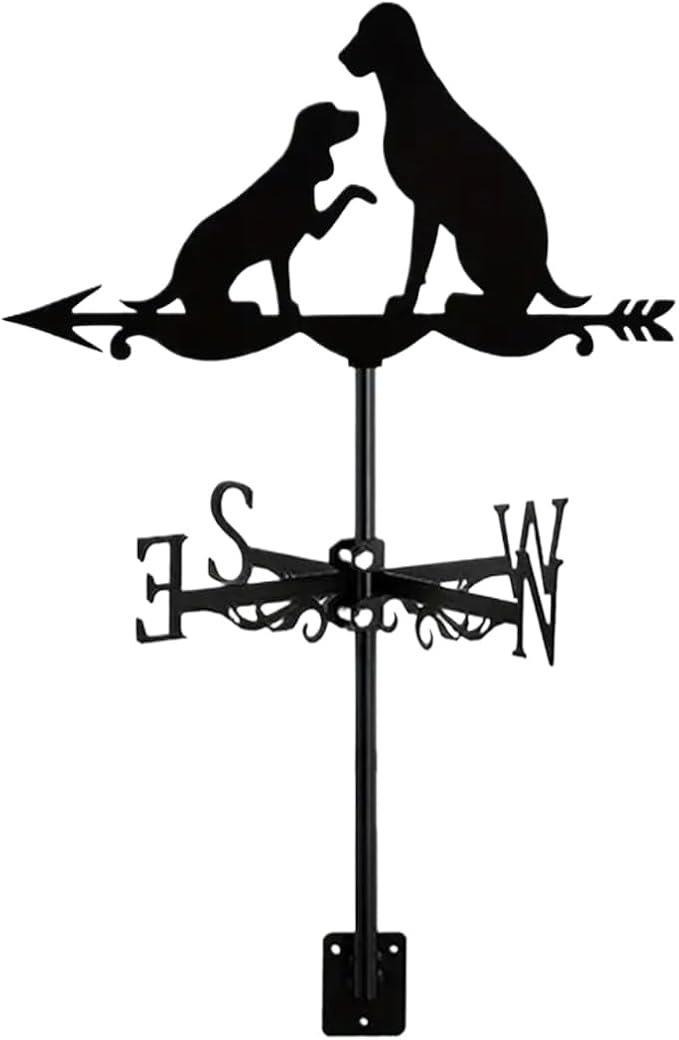 Metal Weather Vane Cat Rooftop Weathervane Black Rust-Proof Wind Direction Indicator for Garden Decor Fence Cottage Farmhouse Roof (Companion Dog)