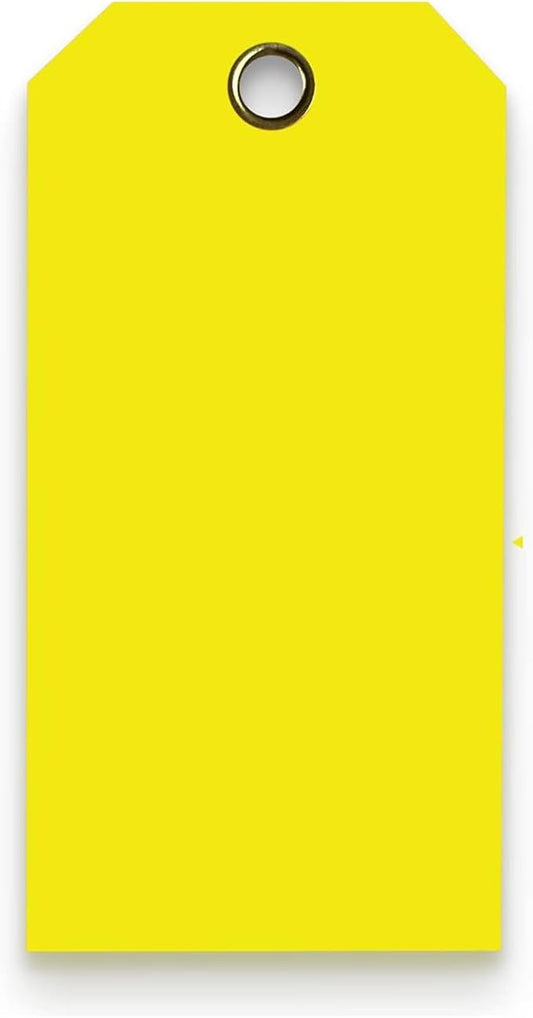 Tags 4 Less 15 Mil Waterproof Plastic Tags, Pack of 100 – 3” x 6” Heavy Duty Plastic Tags for Labeling, Outdoor Tagging, Equipment Labeling, Luggage, Valves & More (Yellow)