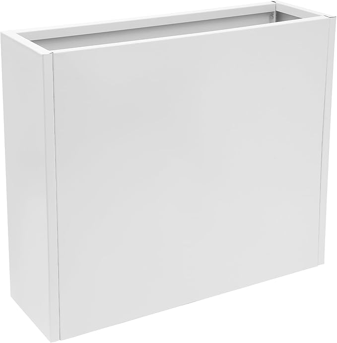 Metal Planter Box, Tall Rectangular Raised Garden Bed with Removable Shelf and Drainage Holes, Modern Steel Garden Planter, Flower Planter Boxes for Patio, Yard & Porch, Outdoor (White, 34*10*30in)