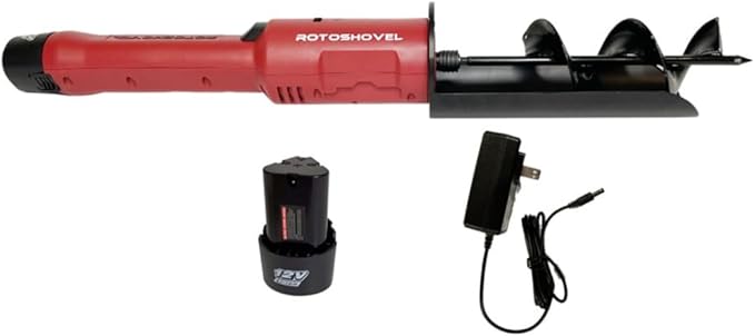 Powered Handheld Shovel with Auger & Safety Shutoff for Gardening, Landscaping & Planting - 12 Volt Battery & Charger Included