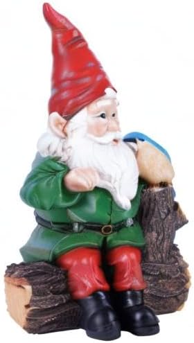 Topadorn Garden Gnome Statues with Bird Resin Sculpture Gnome Sitting on The Stump Outdoor Statues for Outdoor Garden Decor