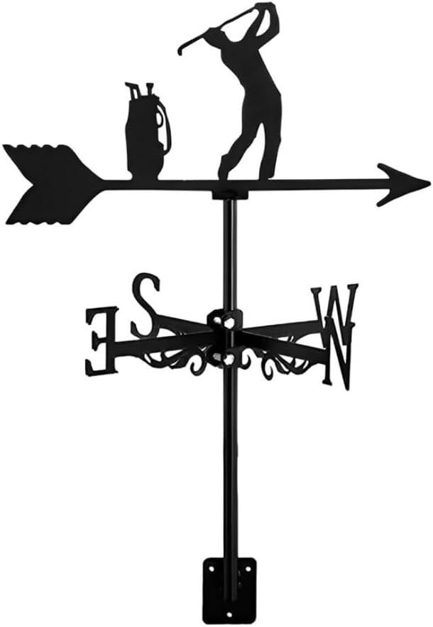 Metal Weather Vane Cat Rooftop Weathervane Black Rust-Proof Wind Direction Indicator for Garden Decor Fence Cottage Farmhouse Roof (Golf)