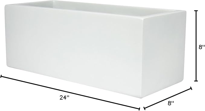 Brisbane Rectangle Fiberglass Planter Box (L:24" x W:8" x H:8", Matte White)