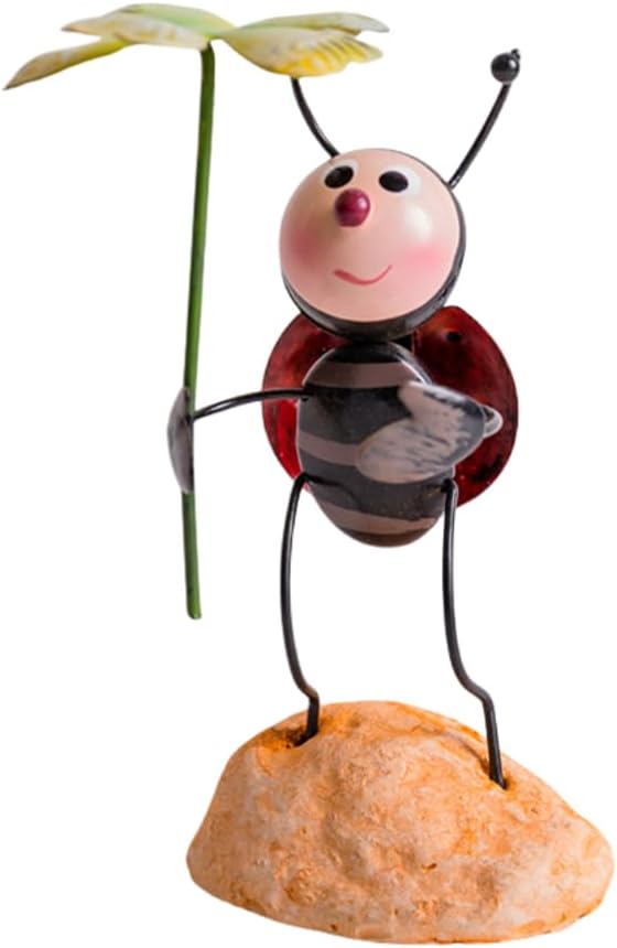 Creative Fairy Tail World Ant Ladybug Figurine Statue, Room Office Desk Outdoor Fence Lawn Ornaments Garden Decoration Ant Figure Help Relax Collection Bedroom Healing Heart Good Mood -Flower Ladybug