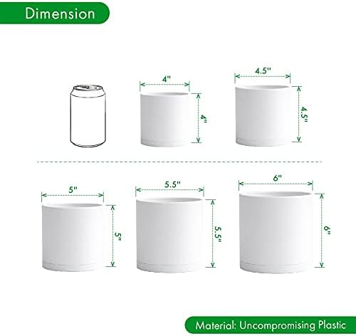 D'vine Dev Pack of 10 Plastic Plant Pots (2 Set of 6 Inch, 5.5 Inch, 5 Inch, 4.5 Inch, 4 Inch) Small Planter Pots for Plant with Drainage Holes and Saucers, White, 74-R-A