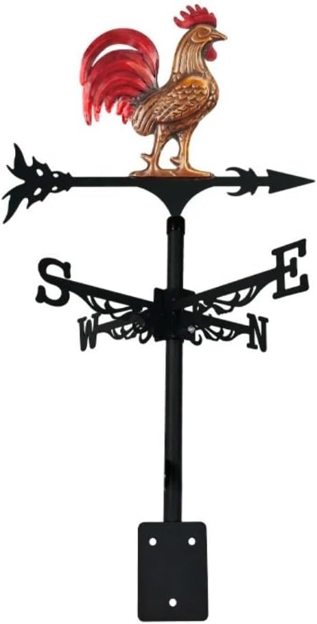 Metal Rooster Weathervane Yard Barn Ornament Colorful Weather Vane Roof Vivid Cock Wind Direction Indicator Outdoor Garden Art Decor (E)