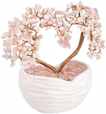Jovivi Rose Quartz Crystal Heart Money Tree Healing Gemstone Bonsai Tree for Wedding Ceremony Reiki Balancing Energy Meditation Feng Shui Wealth & Good Luck Home Indoor Office Decor 7.87"-8.26"