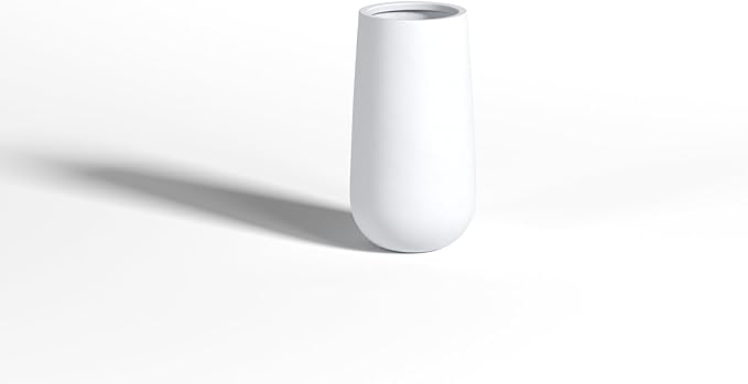 DTY Signature Mount Princeton Tall Planter - Small White 7.3 Inch Height Modern Indoor & Outdoor Fiberstone Planter for Outdoor Plants