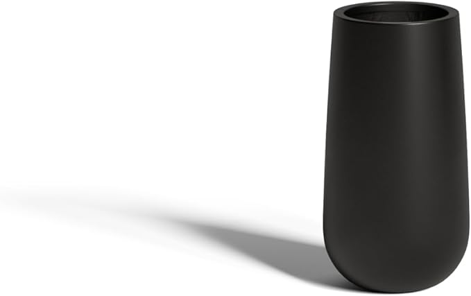 DTY Signature Mount Princeton Tall Planter - Small Black 7.3 Inch Height Modern Indoor & Outdoor Fiberstone Planter for Outdoor Plants