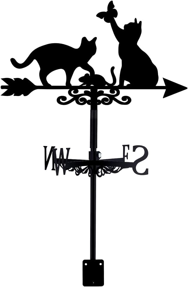 SUPERDANT Cats Weather Vane Cat Butterfly Wind Vanes for Yard Meadow Metal Weathervane Roof Mount for Gardens Outside Black Weathervanes Farmhouse Farm Barn Sheds Patio Decorations Gifts