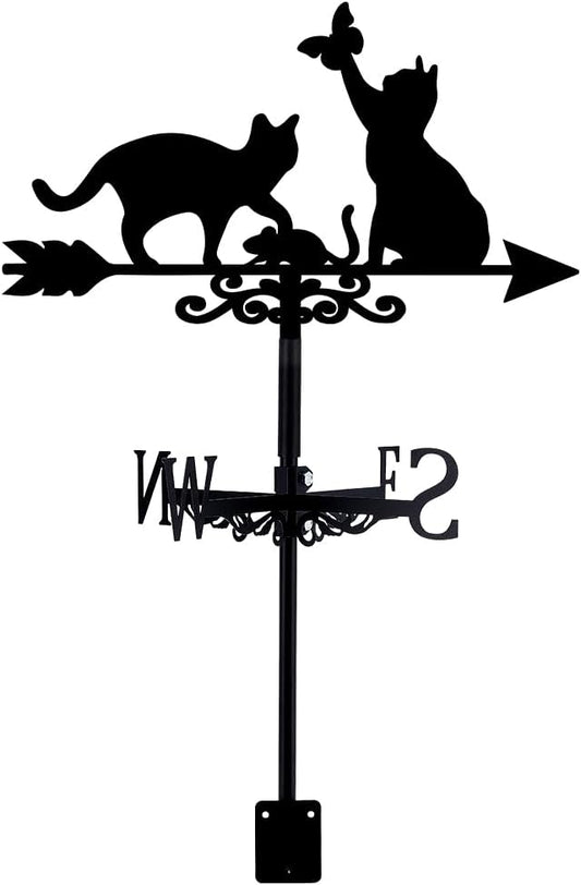 SUPERDANT Cats Weather Vane Cat Butterfly Wind Vanes for Yard Meadow Metal Weathervane Roof Mount for Gardens Outside Black Weathervanes Farmhouse Farm Barn Sheds Patio Decorations Gifts