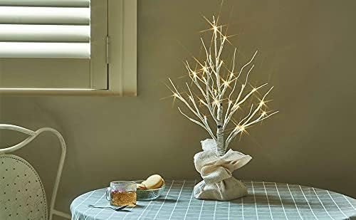 Fudios Lighted Birch Tree with Timer Battery Operated 18in Home Decor Tabletop, Pre lit Artificial Birch Trees with 24 LED for Wedding Christmas Party