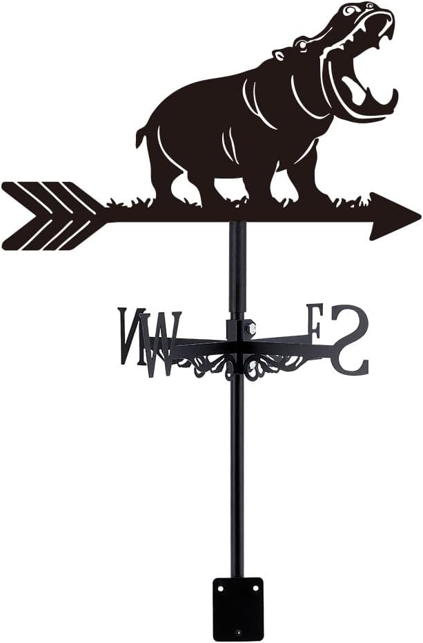 SUPERDANT Hippo Weather Vane for Roof Animal Metal Weathervane Hippo Wind Vanes for Sheds Black Wind Direction Indicator for Farmhouse Yard Farm Shed Garden Decoration