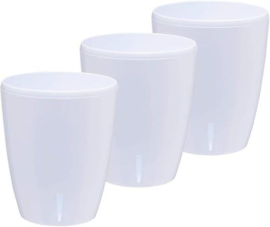 Santino 4.9 Inch ORCHIDEA Self Watering Pots for Orchids in White (Set of 3) - Decorative Wicking Planter with w/Great Aerification, Drainage and Water Level Indicator