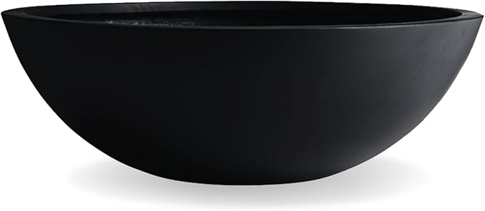 7.7"H x 22"D Round Bowl Fiberstone Planter for Succulent and Lotus - Christmas Tree Planter, Weather Resistant for Indoor & Outdoor Use, Included 2 Extra Coco Mats (Black, 19.9" Pot Opening)