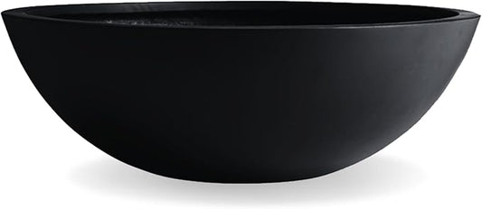 7.7"H x 22"D Round Bowl Fiberstone Planter for Succulent and Lotus - Christmas Tree Planter, Weather Resistant for Indoor & Outdoor Use, Included 2 Extra Coco Mats (Black, 19.9" Pot Opening)