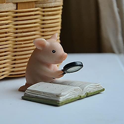 Pig Statue Mini Pig Figurine, Resin Home Decor, Lucky Animal Garden Statue for Micro Landscape (Pig is Reading)