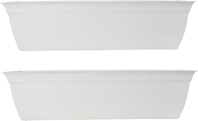 The HC Companies 24 Inch Eclipse Window Planter Box with Drainage Holes & Attached Saucer, Lightweight UV-Resistant Plastic Outdoor Planters, 2-Pack Flower Box for Garden & Home Decor, White
