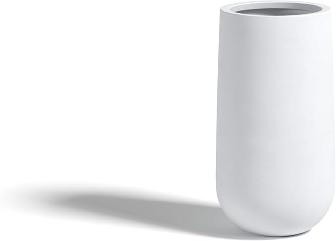 DTY Signature Mount Princeton Tall Planter - Medium White 19.9 Inch Height Modern Indoor & Outdoor Fiberstone Planter for Outdoor Plants