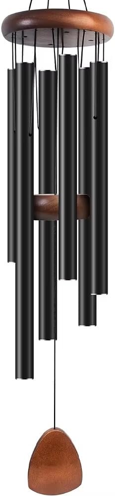 Large Aluminium Wind Chimes Outside, 34" Soothing Melodic Wind Chime, Suitable Outdoor Garden Patio Decor, Gift for Mom, Women, Neighbors (Black)