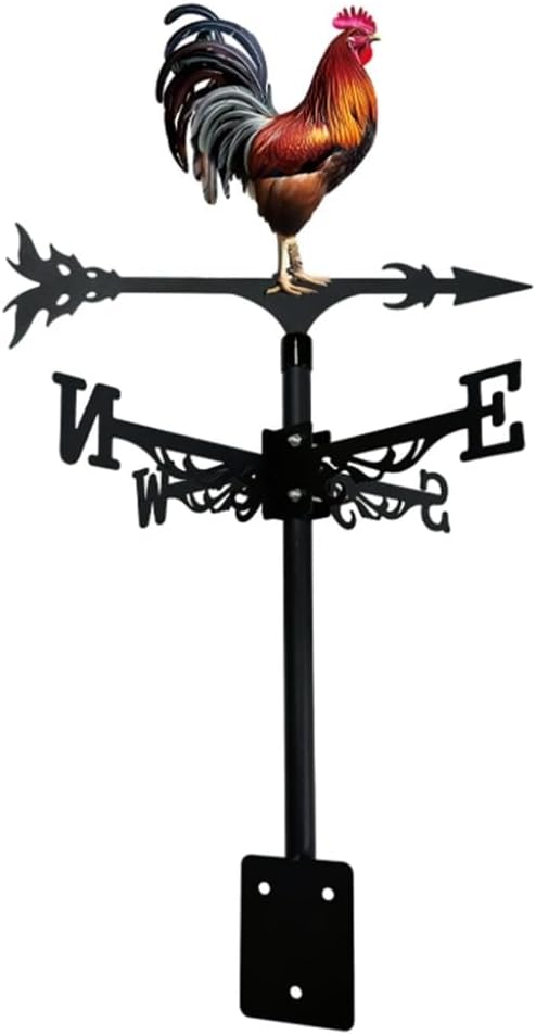 Metal Rooster Weathervane Yard Barn Ornament Colorful Weather Vane Roof Vivid Cock Wind Direction Indicator Outdoor Garden Art Decor (F)
