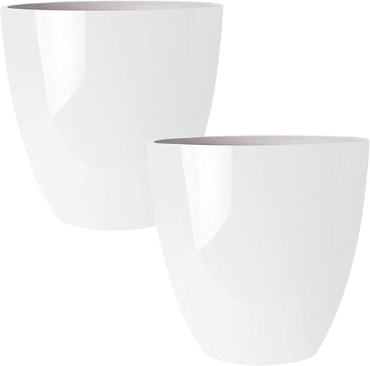 RUBBER BOND Plastic Plant Pots 2 Pack - Modern Indoor/Outdoor Planters for Home Decor - Weather-Resistant Large Flower Pots - Lightweight 12 Inches Tall Planters