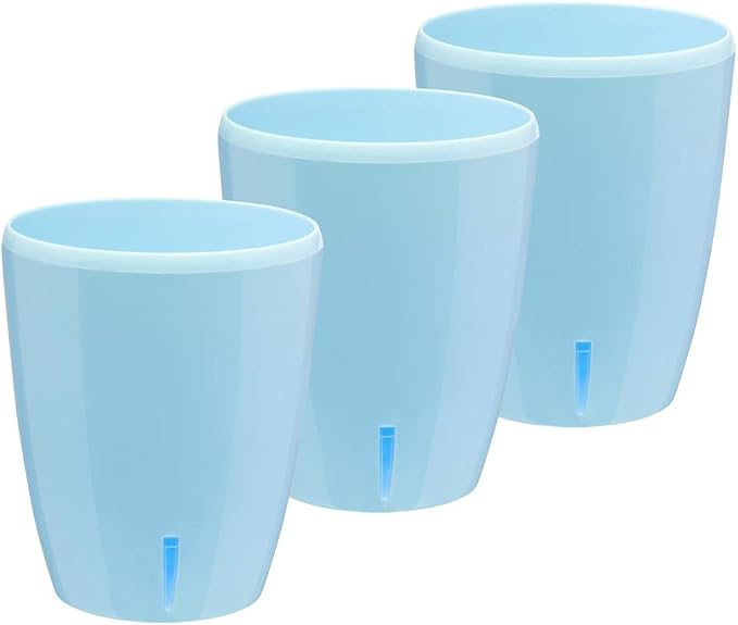 Santino 4.9 Inch ORCHIDEA Self Watering Pots for Orchids in Blue (Set of 3) - Decorative Wicking Planter with w/Great Aerification, Drainage and Water Level Indicator