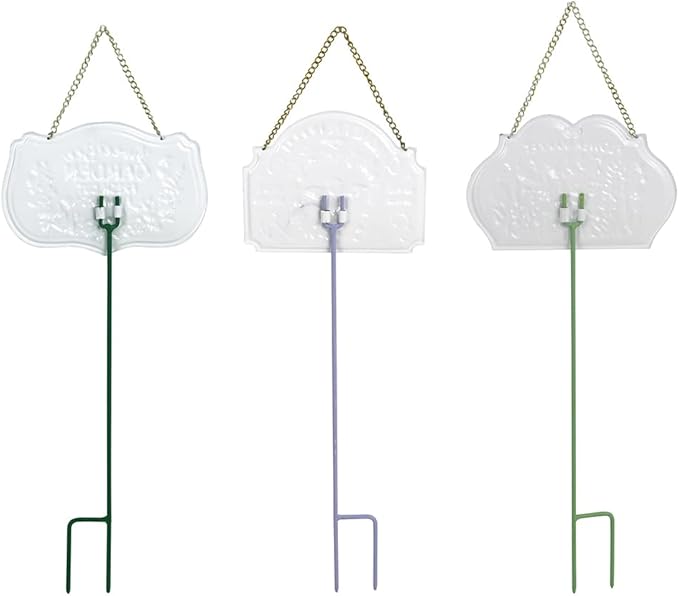 All Chic 3 Pack Metal Bee Garden Stake Decor Embossed Bee Hanging Sign Garden Art Yard Stakes for Decorations Lawn Ornaments Decor(Includes Hanging Chain and Stakes)