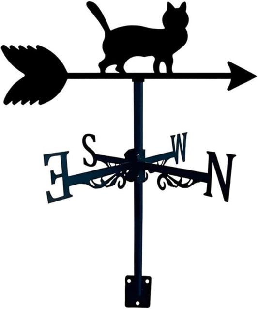 Metal Weather Vane Cat Rooftop Weathervane Black Rust-Proof Wind Direction Indicator for Garden Decor Fence Cottage Farmhouse Roof (Cat)
